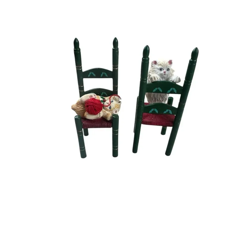 Vintage Russ Berrie Festive Felines Cats Lying/Standing On Chair Figurines
